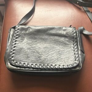 Massimo Dutti Black Leather Crossbody Bag Braided Trim